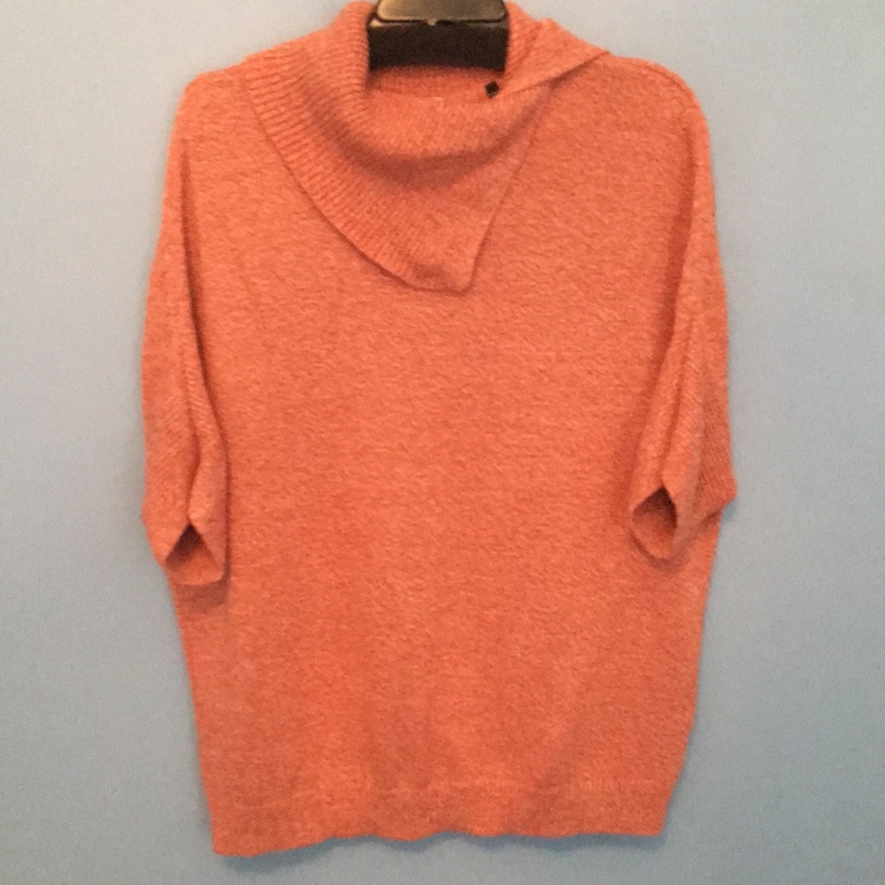 Short sleeve with half cowl neck sweater.